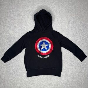 Zara Kids Hoodie Avengers Size 7 Black Sequin Hooded Sweater Unisex Sweatshirt